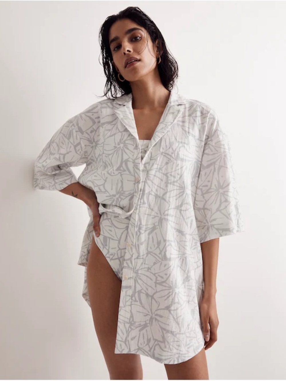 MADEWELL Lightspun Cover-Up Blue White Mini Shirtdress Sz S